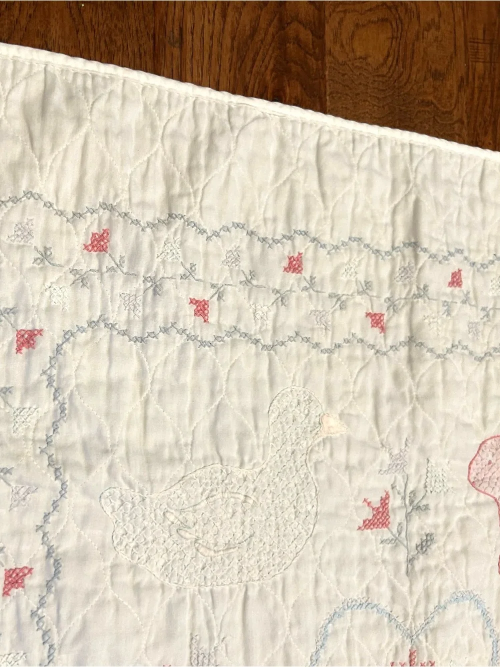 Vintage Hand Stitched  Baby Quilt with Ducks and Bunnies Finished Piece 32 X38